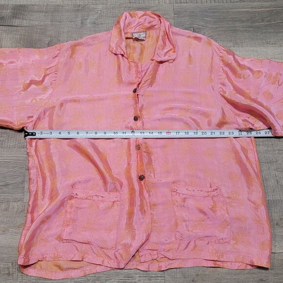 April Cornell VTG 100% Silk Button Up Kimono PJ Top Embroidered Floral Asian - Picture 6 of 6
